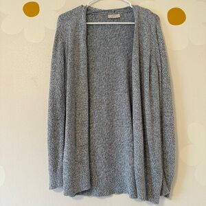 LOFT Heather Light Blue and White Knit Open Long Cardigan